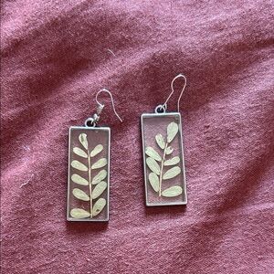 Silver Frame Earrings with Gold Leaf Inlay - Women Jewelry